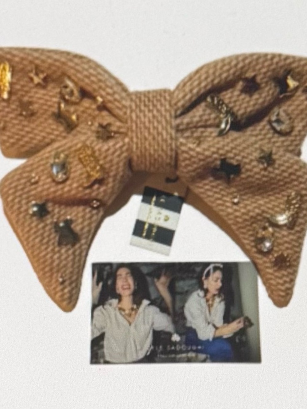 Lele Sadoughi, NWT, Woven Bow Barette Hair Clip in Tan, Texas Boots